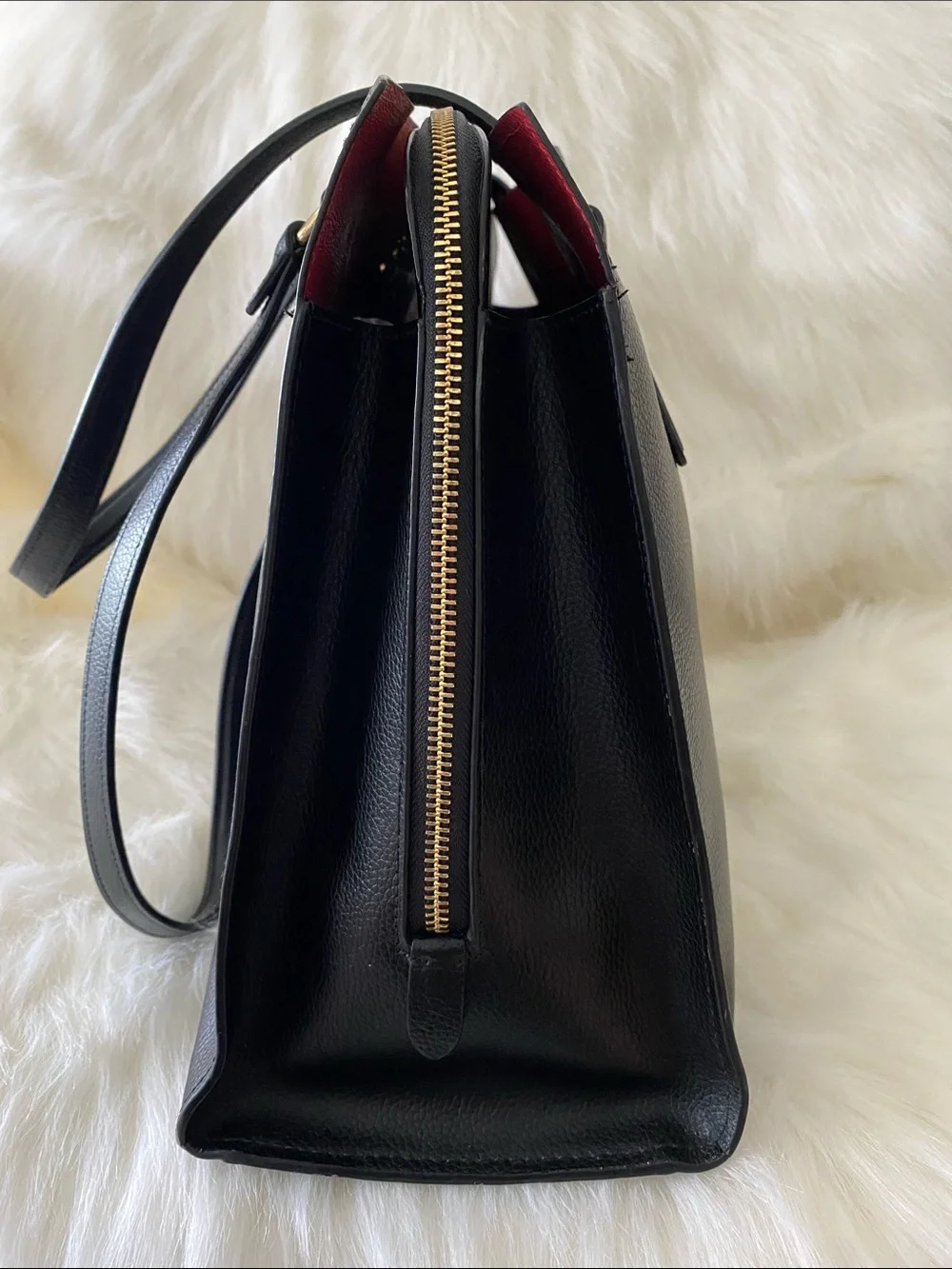 Coach Tatum Leather Carryall Shoulder Tote Bag (C4077) in Black/True Red